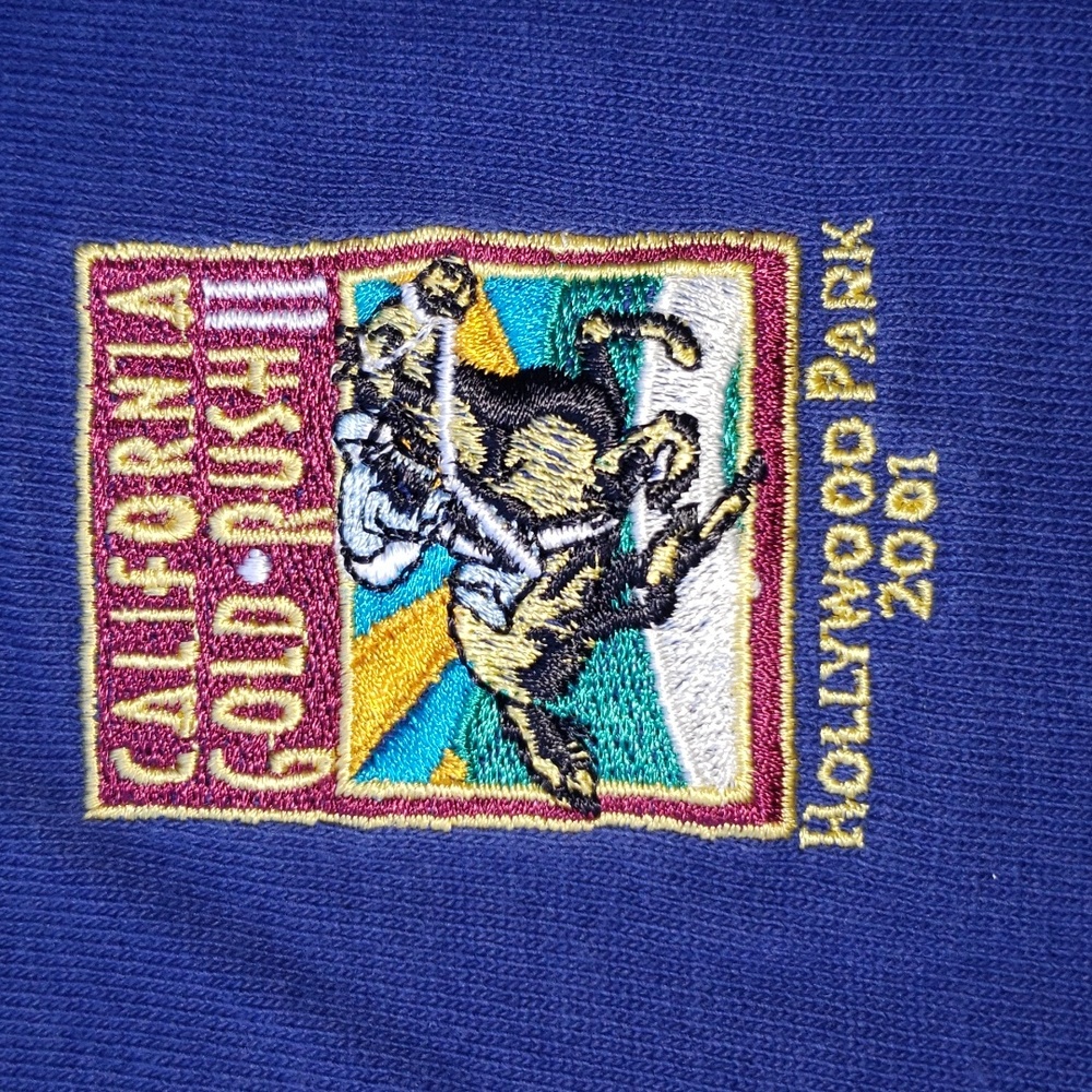Hollywood Park 2001 California Gold Rush Embroidered Blue Polo Large + Pin - Picture 2 of 6